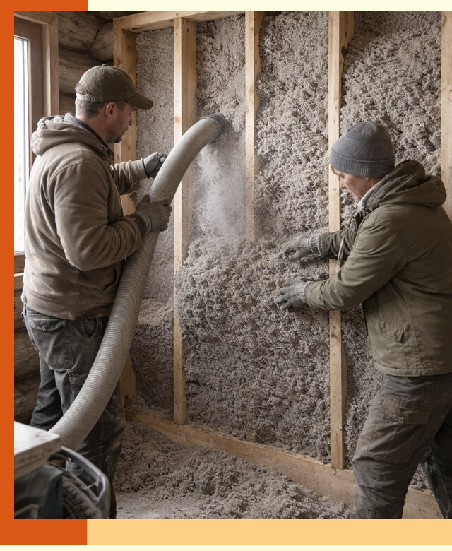 Утепление бревенчатого дома эковатой в Черногорске