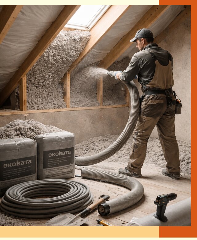 Утепление мансарды эковатой в Черногорске от 2246 руб/м2 — монтаж, задувка, цена | ТепломастерЧрн