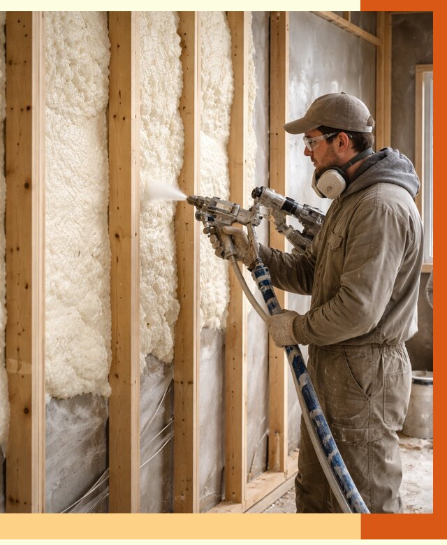 Утепление каркасной стены ППУ в Черногорске от 4338 руб./м2 под ключ | ТепломастерЧрн