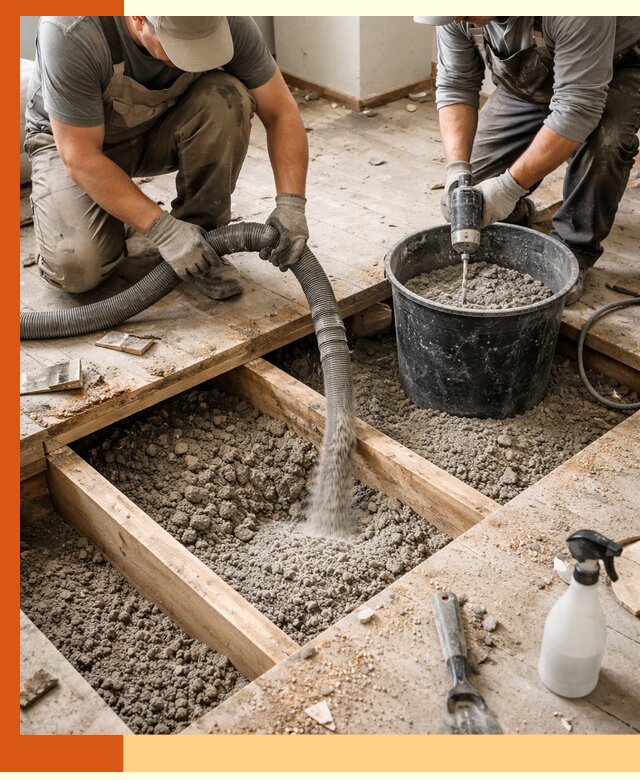 Заполнение пустот пола в Черногорске полиуретаном и пенополистиролом