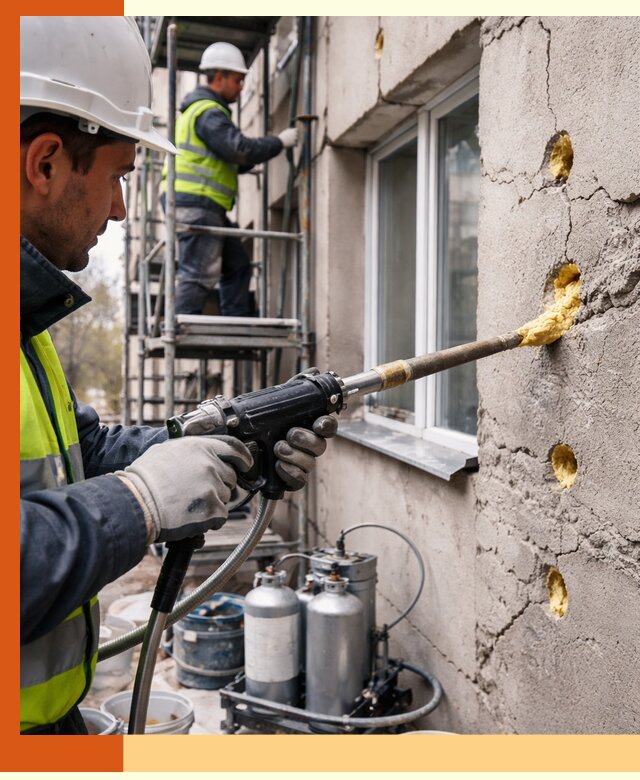 Заполнение пустот в фасаде и утепление стен в Черногорске